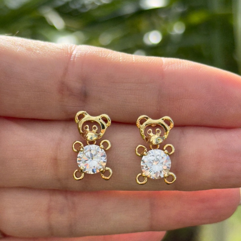 Mint Gold Teddy Bear Stud Earrings Crystal Rhinestone Lead Compliant Jewelry NWT